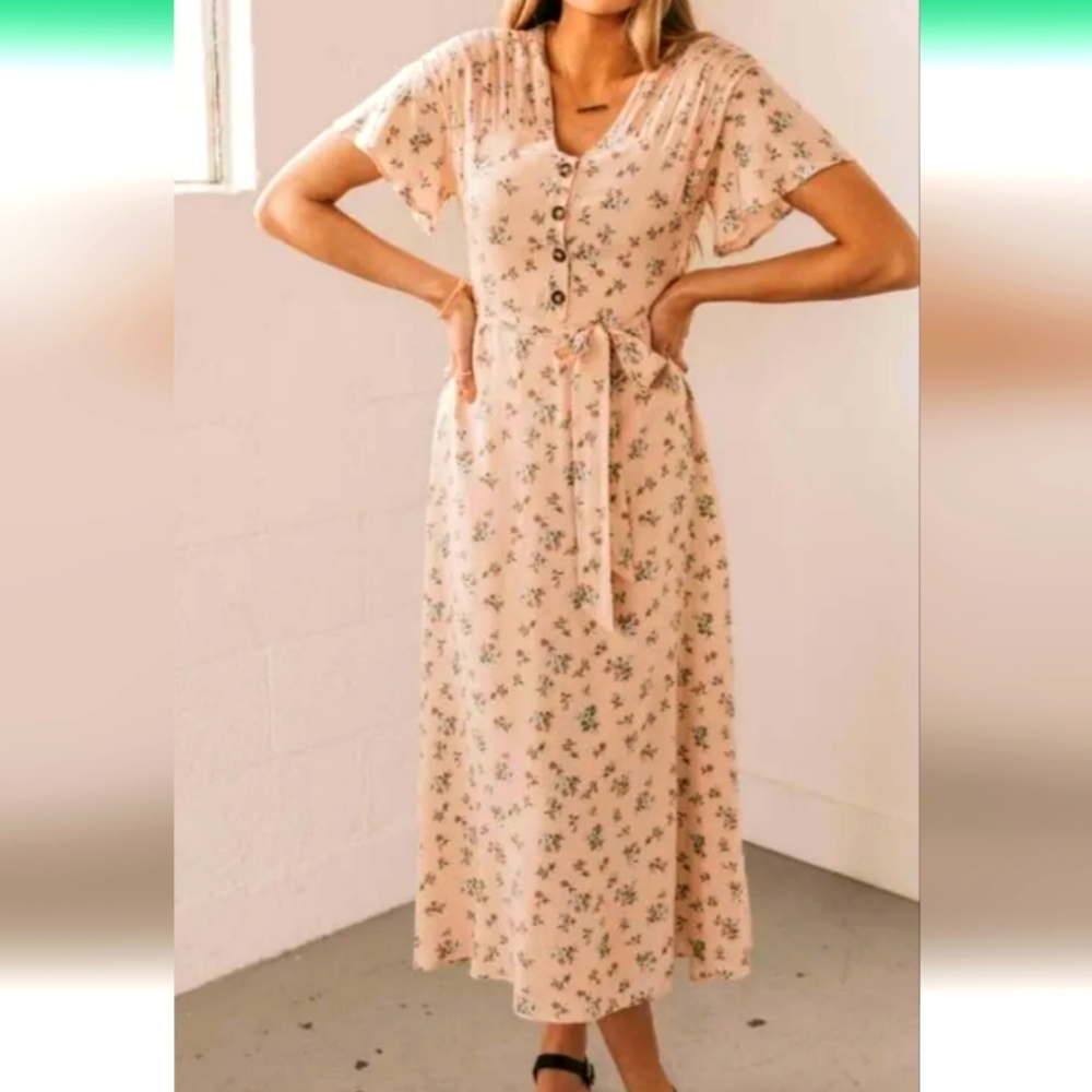 Roolee Floral Maxi dress Peach Pink Medium NWT